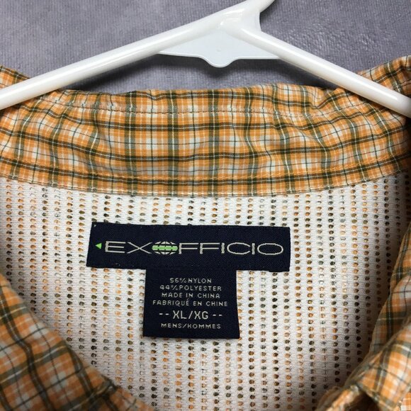 Exofficio Mens Long Sleeve Vented Shirt size XL Orange Plaid Button Up Pockets - Picture 2 of 16